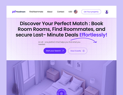 Hotel & Roommate Booking website air booking branding clean design figma hotel hotel book hotel booking interior landing page minimal peace dream room booking roommate booking ticket book travel ui uiux ux website design
