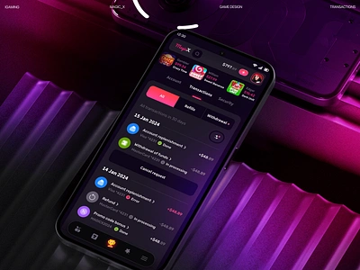 MagicX: User Profile Refills & Withdrawal app design bet betting bitcoin casino app casino design casino game casino ui gambling game interface game ui igaming jackpot platform slot game slot machine slots spins sport betting wallet