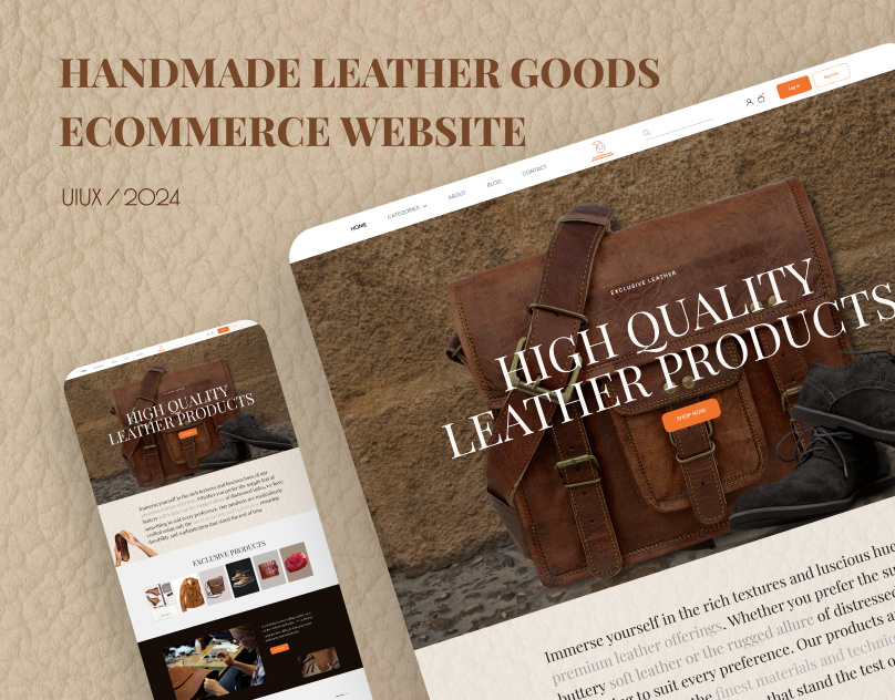 Handmade Leather Goods E-commerce website | UIUX clothing ecommerce fashion figma design handmade product landing page leather leather goods leather jacket online shop organic ui uiux website
