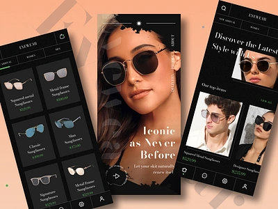 Eyewear: Innovative Sunglasses App Design apple ar artificial intelligence concept design e commerce eyewear eyewear app fluttertop glasses mobile app ray ban shades shop app spectacles sunglasses tom ford uiux vr zara