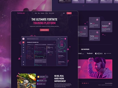 Novos: Esports Training Platform UI Design brand identity branding dashboard design esport esports fortnite game gamers gamification gaming gaming platform homepage landing page players ui ux