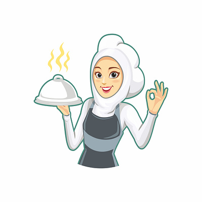 Illustration of a female Muslim chef 3d animation branding graphic design logo ui