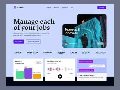 Zennki | Management Landing Page & Responsive app branding business clean design home page landing page management mobile pastel picture purple responsive supiyandi ui user interface webdesign website white