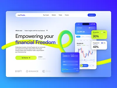 nexTrade — Hero block Concept charts crypto dashboard desktop landing ui