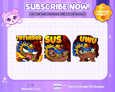 🎭Custom Chibi Masked Emotes🎭 animation branding character design chibi emotes concept art custom design cute emotes design graphic design illustration open commission twitch emotes