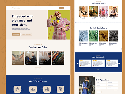 Tailorfix - Tailor & Fabrics Landing Page Design branding design fabric fashion design fashion website figma homepage landing page landing page design mans fashion online shop online tailor rkbabor tailor tailor fabric website tailor landing page ui website design