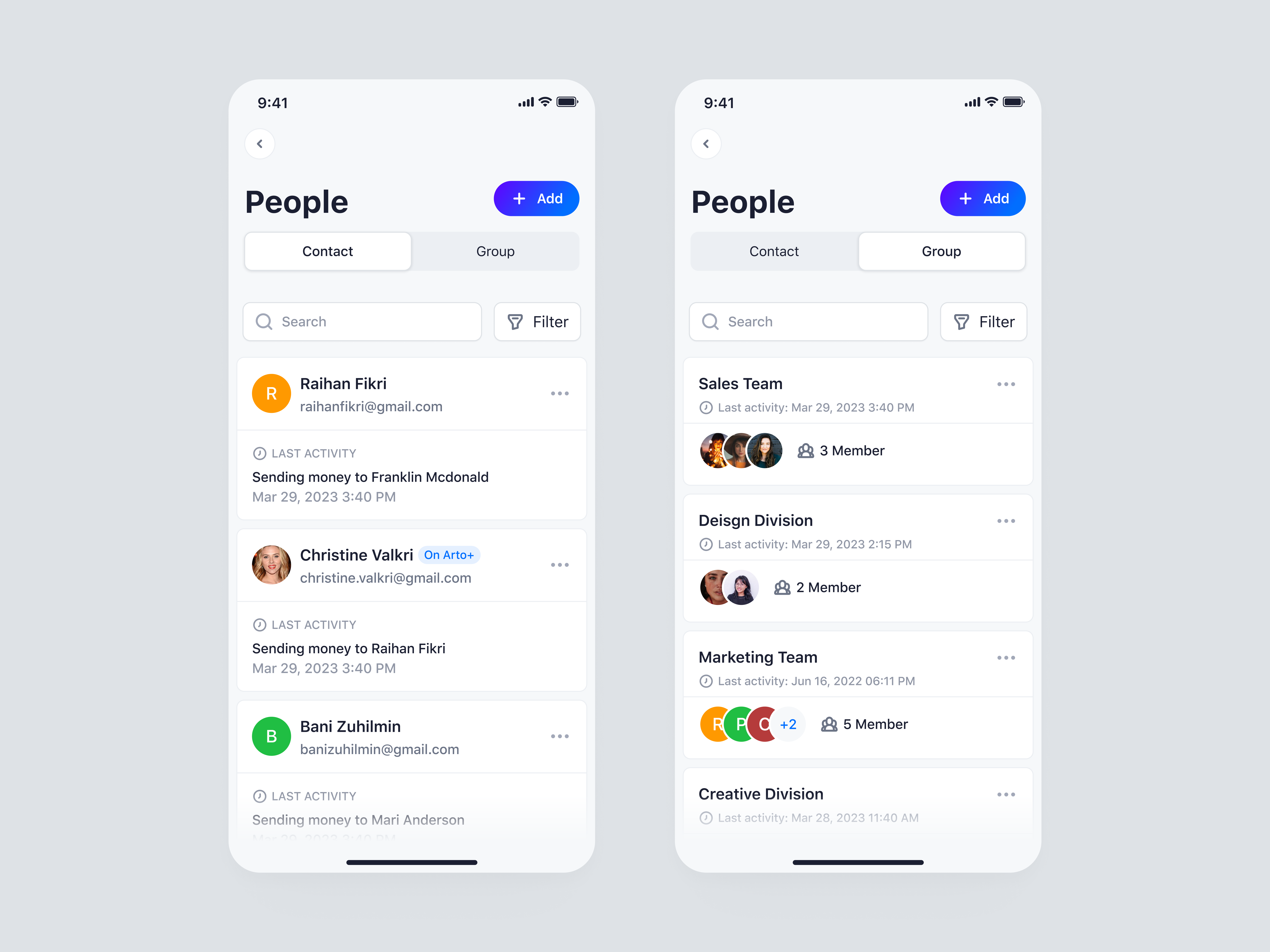 Arto Plus Mobile - People Case Study app contact finance group management mobile product design saas ui ux
