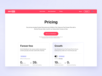 Sweetspot | Website, Pricing page, Redesign branding design desktop pricing redesign ui user experience uxrs uxui