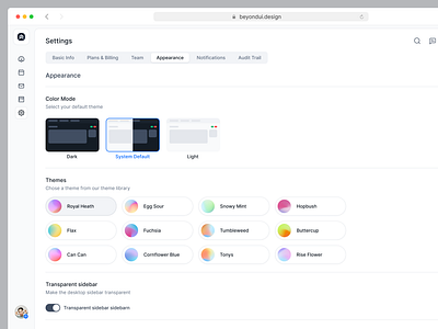 Appearance Settings appearance saas appearance settings beyond ui design design system figma free ui kit saas settings saas ui settings settings page settings ui web app settings web application web application settings web page settings