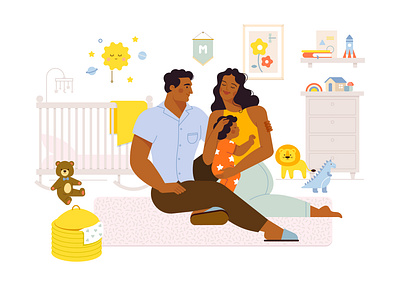 Parenthood 2d adobe illustrator baby character design childhood family flat illustration illustration kids room parents vector illustration