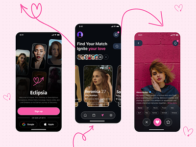 Eclipsia Dating App clean dating dating ap design match finder minimalist mobile app online dating tinder ui ux