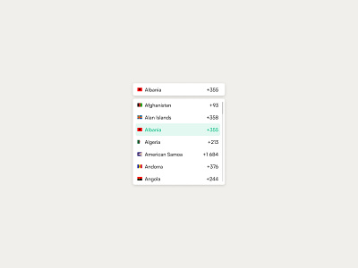 Dropdown list with country codes ui components countrycodeui dailyuichallenge design dropdown dropdownlist ui ux