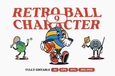 Ball ball billiard brand brand identity branding character classic design graphic design illustration logo mascot retro tennis vector vintage volley