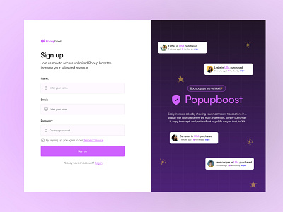Sign up page - Sales popup app design dashboard design login login page signup signup page ui uiux uiux design website website design website redesign