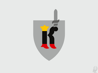 K. King with sword arm crown hand king letters neoheraldry serifs shield sword