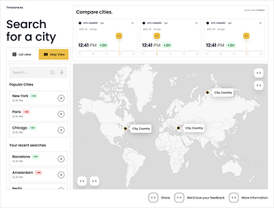 Interactive World Timezone Comparison Tool - UI Design product design ui