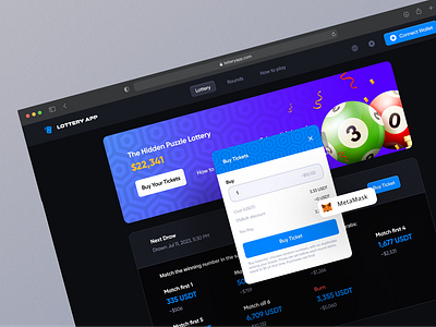 Lottery App Dashboard blockchain crypto dasboard game lottery meta mask minimal token trading ui ux wallet web app