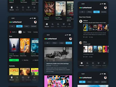 Letterboxd Mobile App Redesign - Dark Mode UI design inspiration