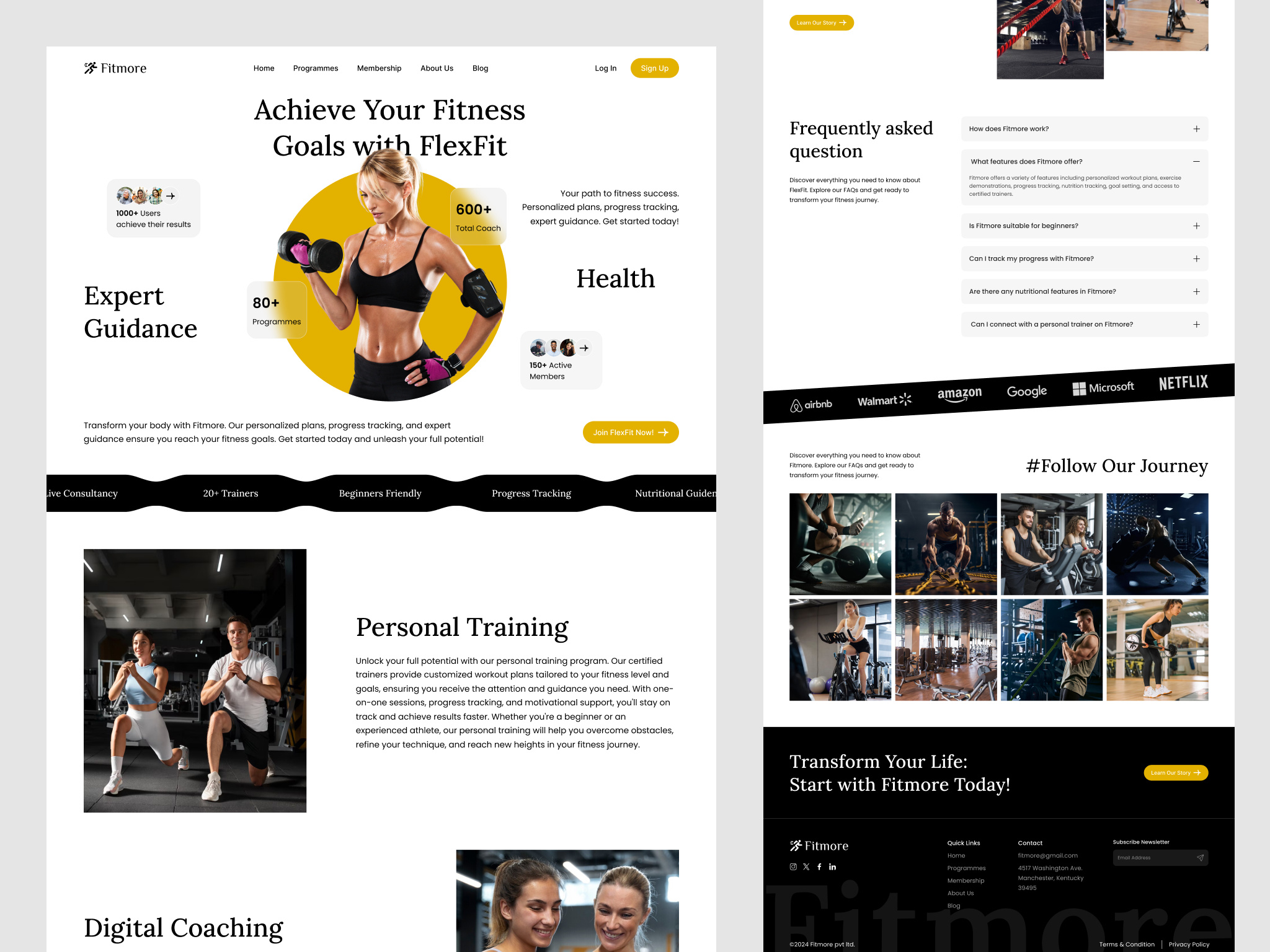 Fitmore: Your Ultimate Fitness Destination! 💪 design agency design studio fitmore fitmore website landing page fitness fitness destination guidence gym health inspiration landing page morhover online business success ui design ui trends uiux visual designer web website