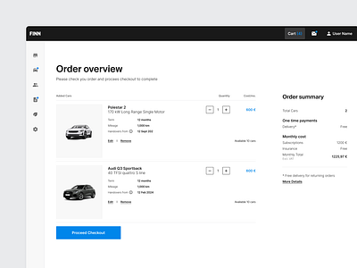 Cart Overview b2b car subscription cars cart checkout order order overview order summary product design