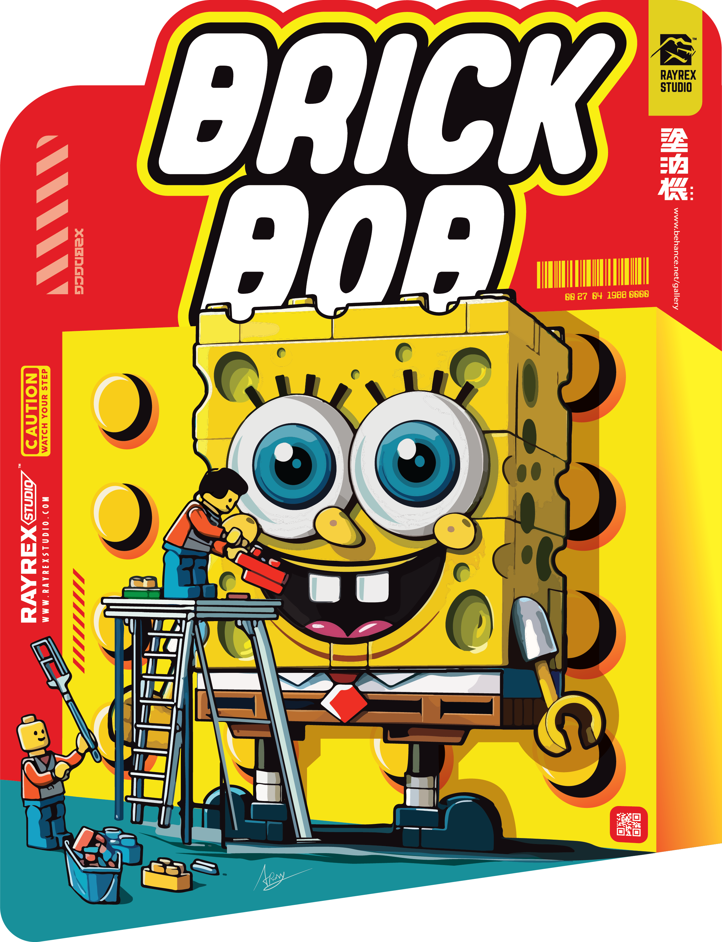 BRICK BOB FANART CHARACTER ILLUSTRATION 3d brick character illustration lego sponge bob toy