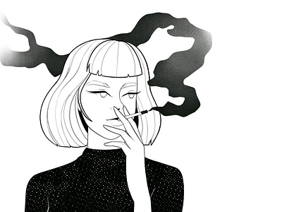 Smoke blackandwhite character comic digitalart digitalillustration drawing illustration ink monochromatic noir procreate sketch smoke woman