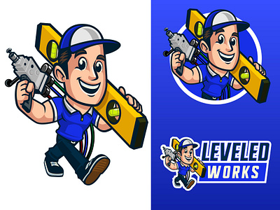 Leveled Works Company air conditioning heating illustration logo design mascot mascot design mascot logo plumbing