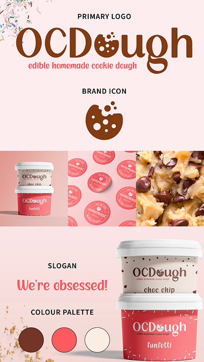 OCDough brand design branding colours edible cookie dough graphic design logo