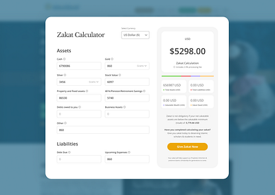 Zakat Calculater UI Design calculator ui maths ui design ux design web ui zakat calculator ui