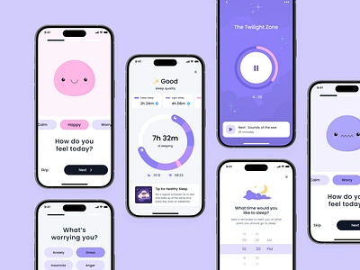 Mental Health App Interface app app design app interface healthcare interface design mental health mental health app mobile mobile app mobile design product design sleep tracker ui uidesign uiuxdesign ux uxdesign well being