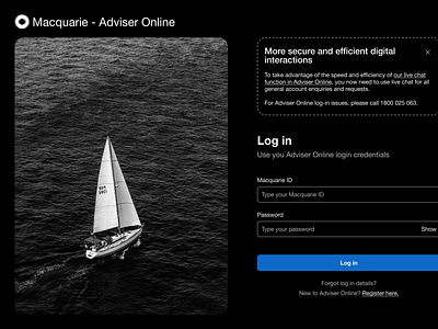 Macquarie Adviser Online banking design finance ui