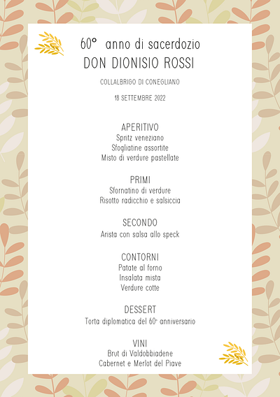 Menu ristorante per evento graphic design