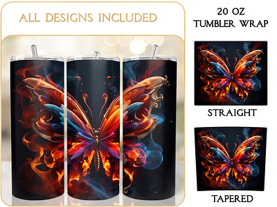 Smoke Butterfly 20 Oz Tumbler Design Sublimation fire tumbler wrap