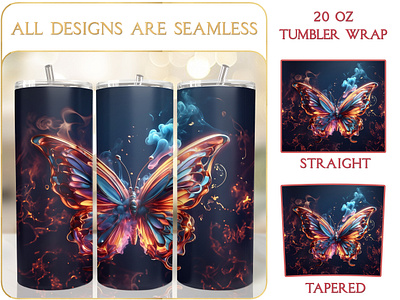 Smoke Butterfly Skinny 20 Oz Tumbler Wrap Sublimation free seamless tumbler design