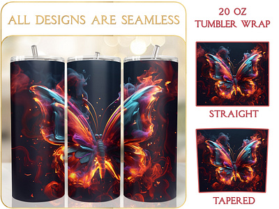 Smoke and Fire Butterfly Tumbler Sublimation Design digital downloads fire tumbler wrap