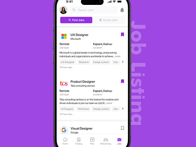 Job Listing 100dayuichallenge branding dailyui day50 design figma graphic design illustration job job listing listing logo purple ui vector