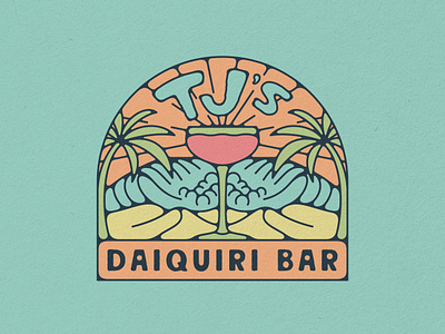 TJ's Daiquiri Bar Branding, 2023 badge bar beach brand identity cocktail daiquiri dallas illustration island logo palm tree texas tropical wave