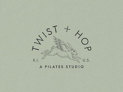 Twist + Hop Branding (Unused Concept), 2023 brand identity branding etching gritty hare illustration logo pilates rabbit rhode island studio vintage