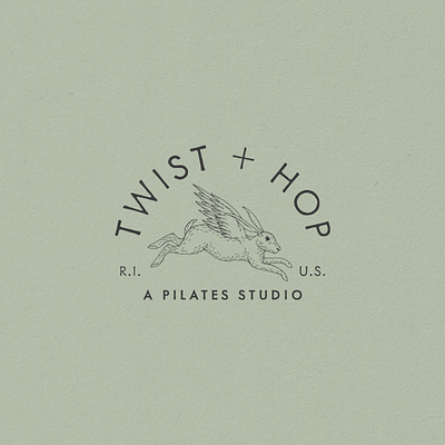 Twist + Hop Branding (Unused Concept), 2023 brand identity branding etching gritty hare illustration logo pilates rabbit rhode island studio vintage