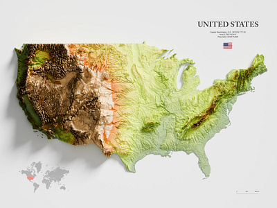 3D Relief Map - USA 3d 3dmapping blender generator map poster relief terrain