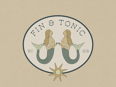 Fin & Tonic Branding (Unused Concept), 2023 badge bar brand identity branding cocktail illustration mermaid nautical ocean restaurant rhode island seaside tonic vintage
