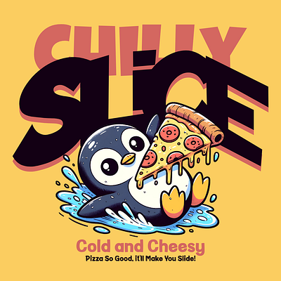 Chilly Slice adorable cartoon cute design funny kittl penguin pizza pop culture print on demand t shirt t shirt design