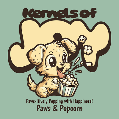 Kernels of Joy adorable cartoon cute design dog funny kittl pop culture popcorn print on demand puppy t shirt t shirt design