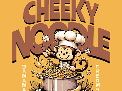 Cheeky Noodle adorable cartoon cute design funny kittl macaroni monkey pasta pop culture print on demand t shirt t shirt design