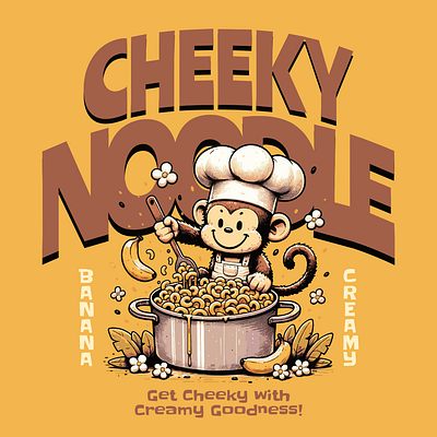 Cheeky Noodle adorable cartoon cute design funny kittl macaroni monkey pasta pop culture print on demand t shirt t shirt design