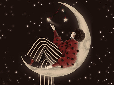 Catch a Falling Star artwork catch a falling star chill chilling female artist girl illustration love me time moon night play with moon play with stars positive psychology self love stars warm sweater