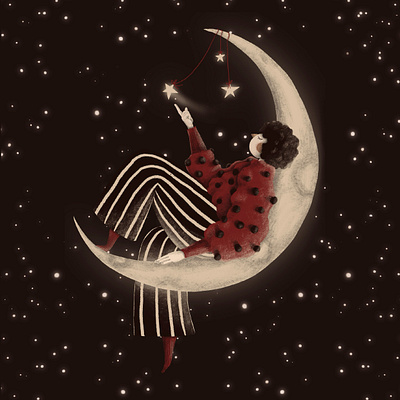 Catch a Falling Star artwork catch a falling star chill chilling female artist girl illustration love me time moon night play with moon play with stars positive psychology self love stars warm sweater