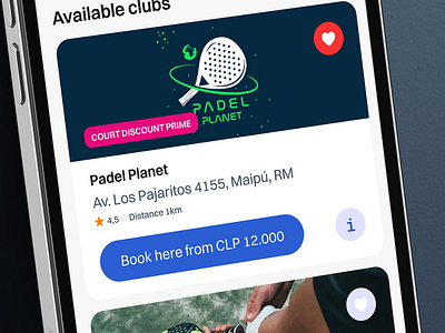 Club list app design booking button card club list list mobile sports ui ui components ui design user experience user interface ux ux design