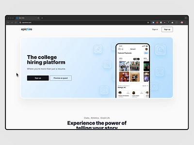 Epic Hire landing page app branding college design framer graphic design ui web web design website website design