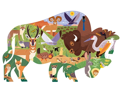 Bison Puzzle animals bison buffalo childrens book design grassland illustration kidlitart national park national parks nature prairie toy design vector wildlife yellowstone